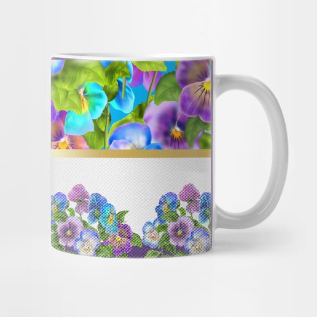 Beautiful Pansy Flowers Violet Viola Tricolor Floral Pattern. Watercolor Hand Drawn Decoration. Spring colorful pansies in bloom garden flowers by sofiartmedia